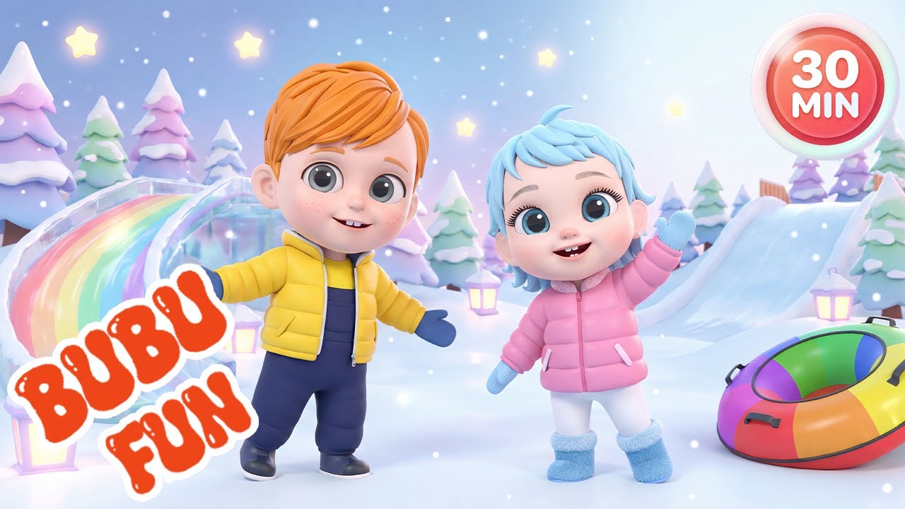 Winter Fun Nursery Rhymes Compilation ❄️ Slides, Ski & Snow Songs for Kids @BuBufun