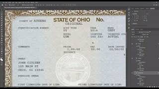 Ohio car title certificate editable template, 2 pages