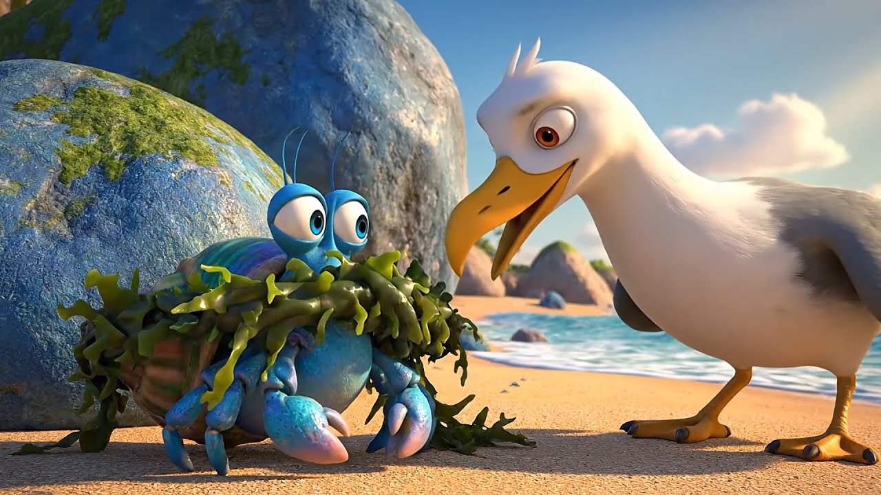An Unlikely Duo of the Sea: The Seagull and the Hermit Crab