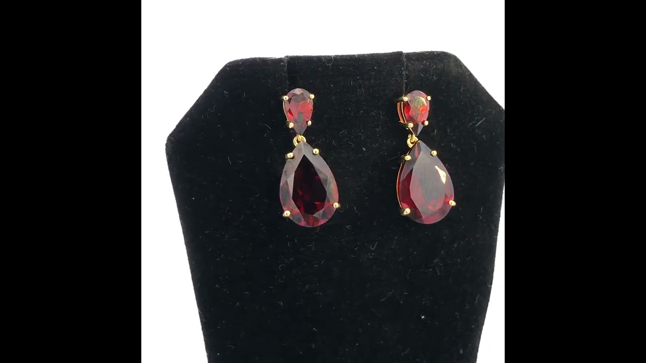 10K Yellow Gold Plated .925 Sterling Silver 14.0 Cttw Pear Shaped Red Garnet Drop and Dangle