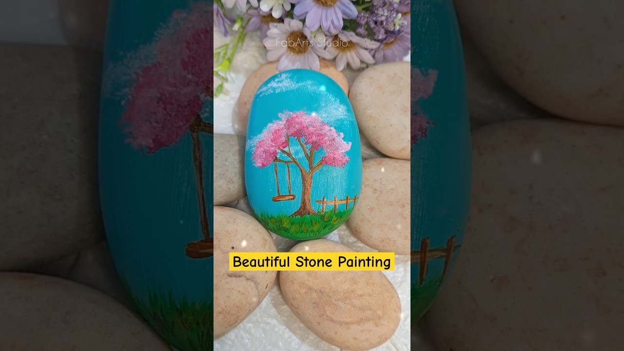 Very easy stone painting 🩷🩵 #shorts #shortvideo #painting #acrylicpainting #craft #diy #easycraft