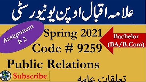 AIOU Code 9259 Solved Asignment No.2 Spring  2021 || Subject: Public Relations || Level: Bachelor/BA