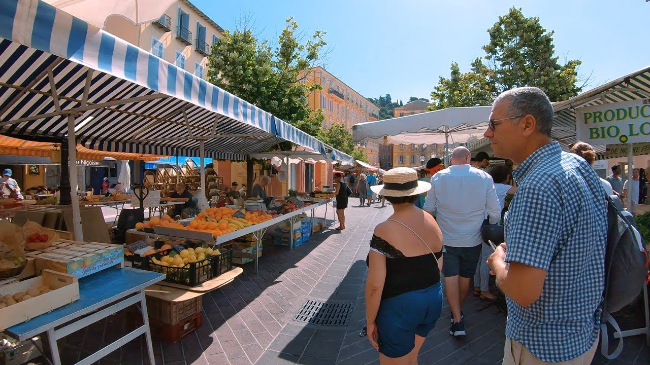 Walking Nice, France - FRENCH MARKET at Cours Saleya incl. ‘I LOVE NICE’ Sign