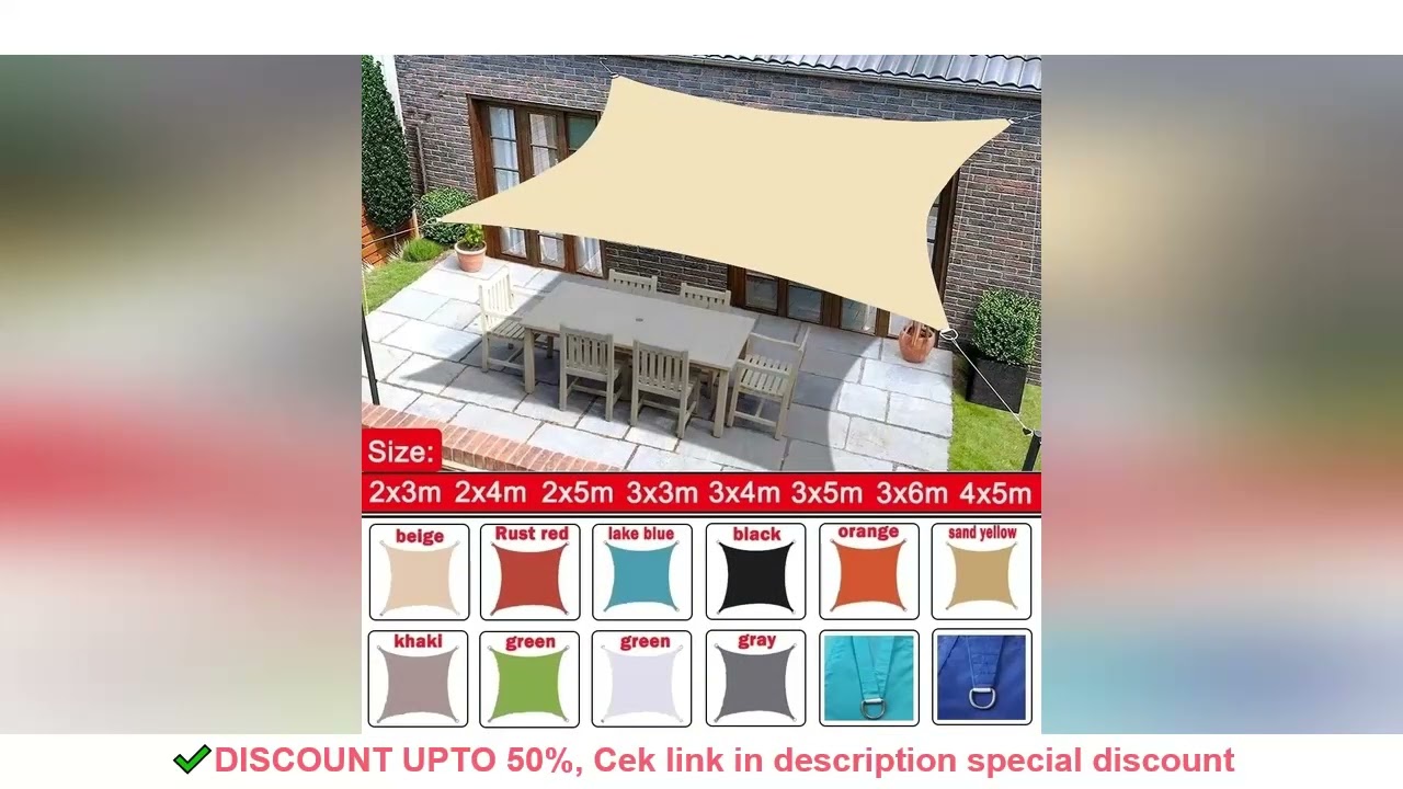 6X4m Waterproof Large Sun Shelter Sunshade Protection Outdoor Canopy Garden Patio Pool Shade Sail Aw