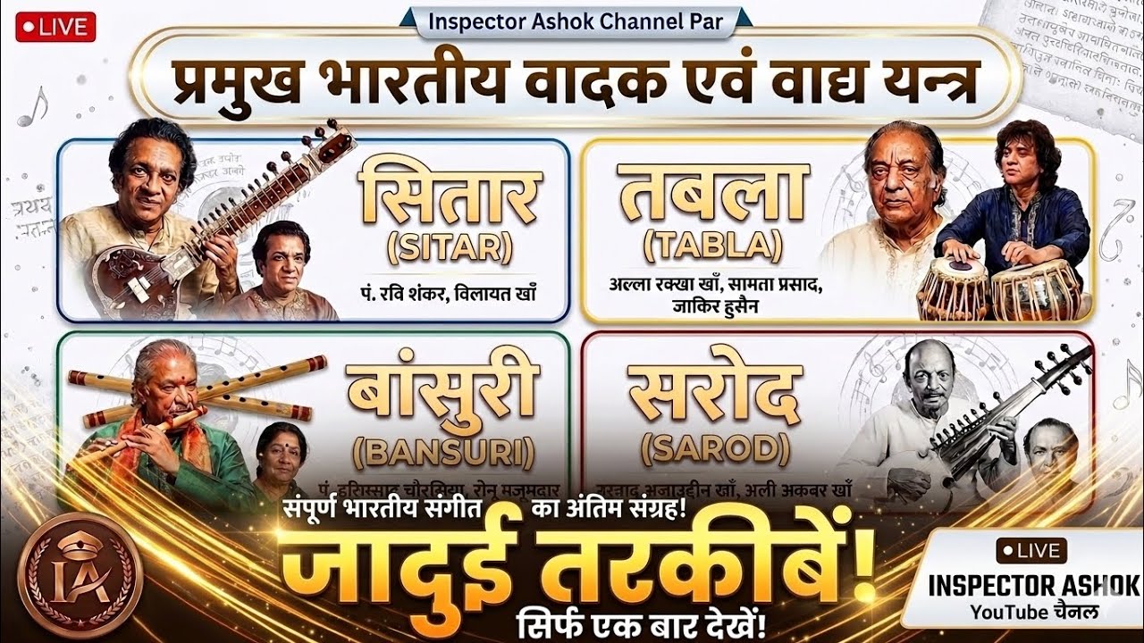 प्रमुख वादक एवं वाद्य यंत्र | with Tricks | For SSC CGL, MTS, Delhi Police | Inspector Ashok