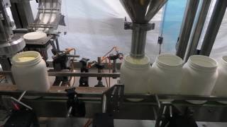 Automatic linear monoblock filling machine for powders LINE PV & EVO - Big size cans
