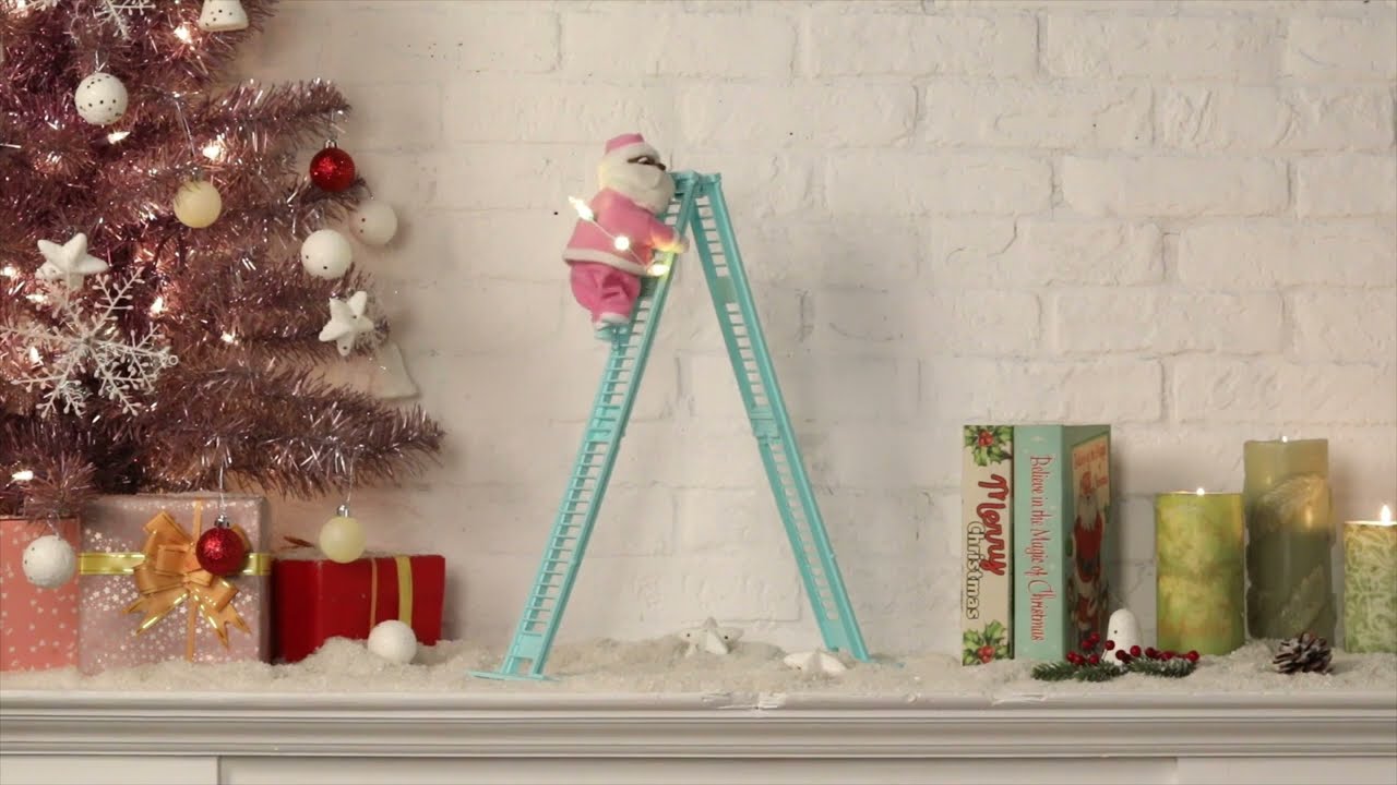 17 in. Animated Pastel Ladder Climbing Black Santa – Mr. Christmas
