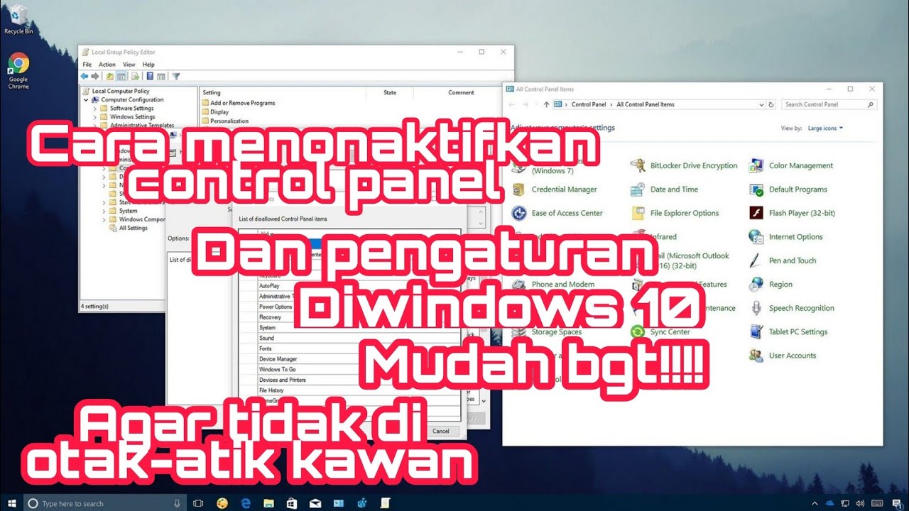 Cara menonaktifkan control panel di windows10 YouTube