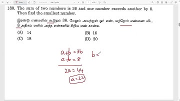 The sum of two numbers is 36 and one number exceeds another by 8. Then find the smallest number.