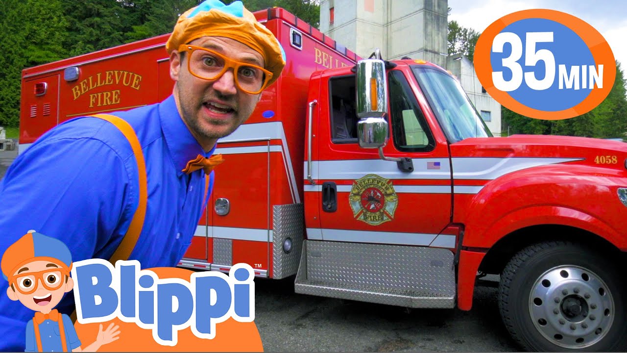 blippi visits a fire truck station