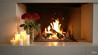 Symmetrical Romantic Fireplace | Roses & Candlelight Cozy Love Loop | Soft Piano 🌹🔥 screenshot 5