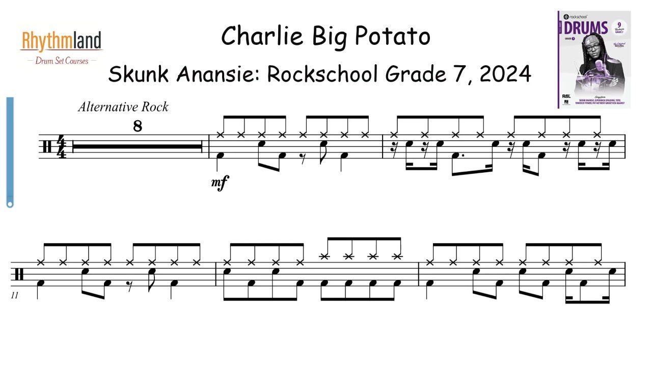 'Charlie Big Potato' - Rockschool Grade 7 Drum Tutorial (2024) | Full Score + Play-Along