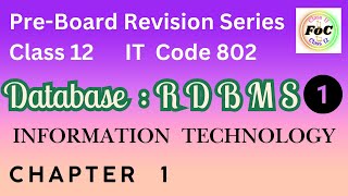 Pre Board Preparation Class 12 Database RDBMS Part 1 - Chapter 1 Information Technology IT Code 802