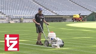 Guardiolas neuer HybridRasen in der Allianz Arena  Hier werden die Spielfeldlinien aufgetragen