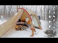 Snowy Day Camping ft. DIY Hot Tent + Cooking | Korean Ox Bone Soup | Krn Street snack | KEEMI CAMP