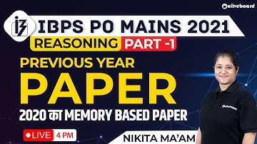 IBPS PO Mains 2021 | IBPS PO Mains Redeneren Geheugen Gebaseerd Paper 2020 | Deel 1 | Door Nikita...