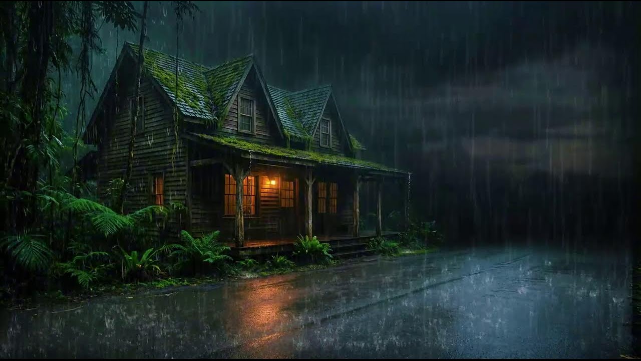 Peaceful Rainy Night at Wooden Cabin in Forest for Relaxing Sleep