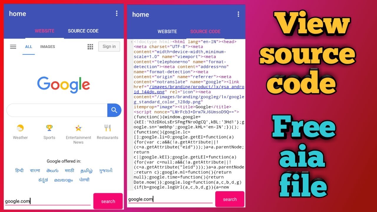 website source code view aia file | free kodular aia file