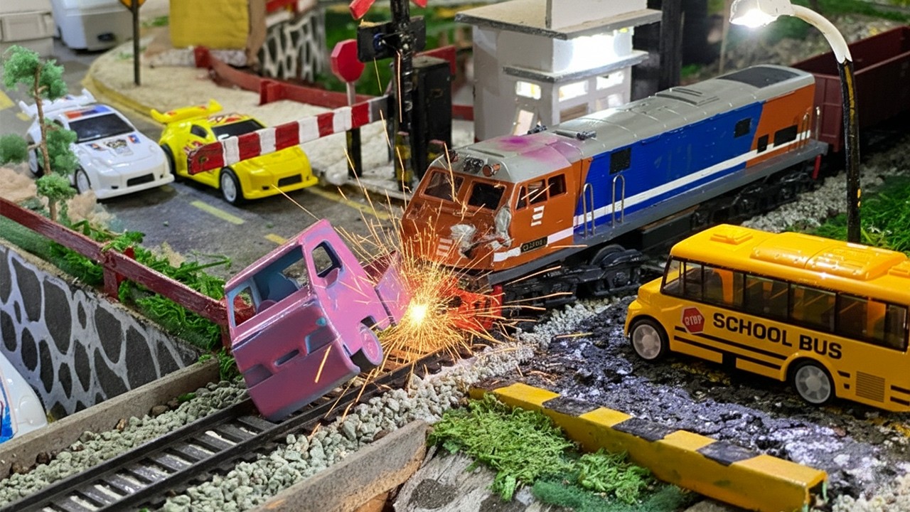 Kecelakaan Kereta Api Miniatur CC203 Babaranjang Anjlok Tabrak PickUp Mogok di Rel Perlintasan PJL