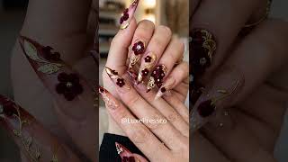 3D Burgundy Velvet Flower #nails #nailart #customnails #nailtech #pressonnails #nailinspo