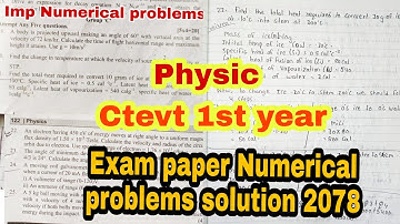 Ctevt first year physic numerical problems solution 2078 ll imp question ll CTEVT Physic  ll Health