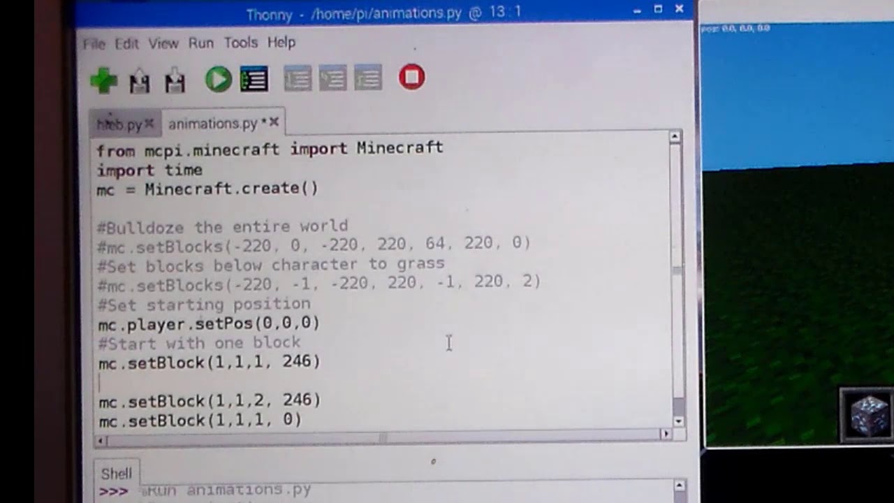 Minecraft Pi Python Animation Basics with one block - YouTube