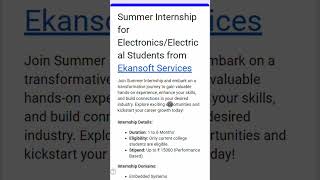 Summer Internship 2026 🔥 Electronics/Electrical | Paid Internship 🚀 #techcareers  #freshersjobs