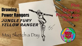 MAY SKETCH A DAY No. 1 | Power Rangers Jungle Fury Yellow Ranger + Spin the Wheel App Tutorial