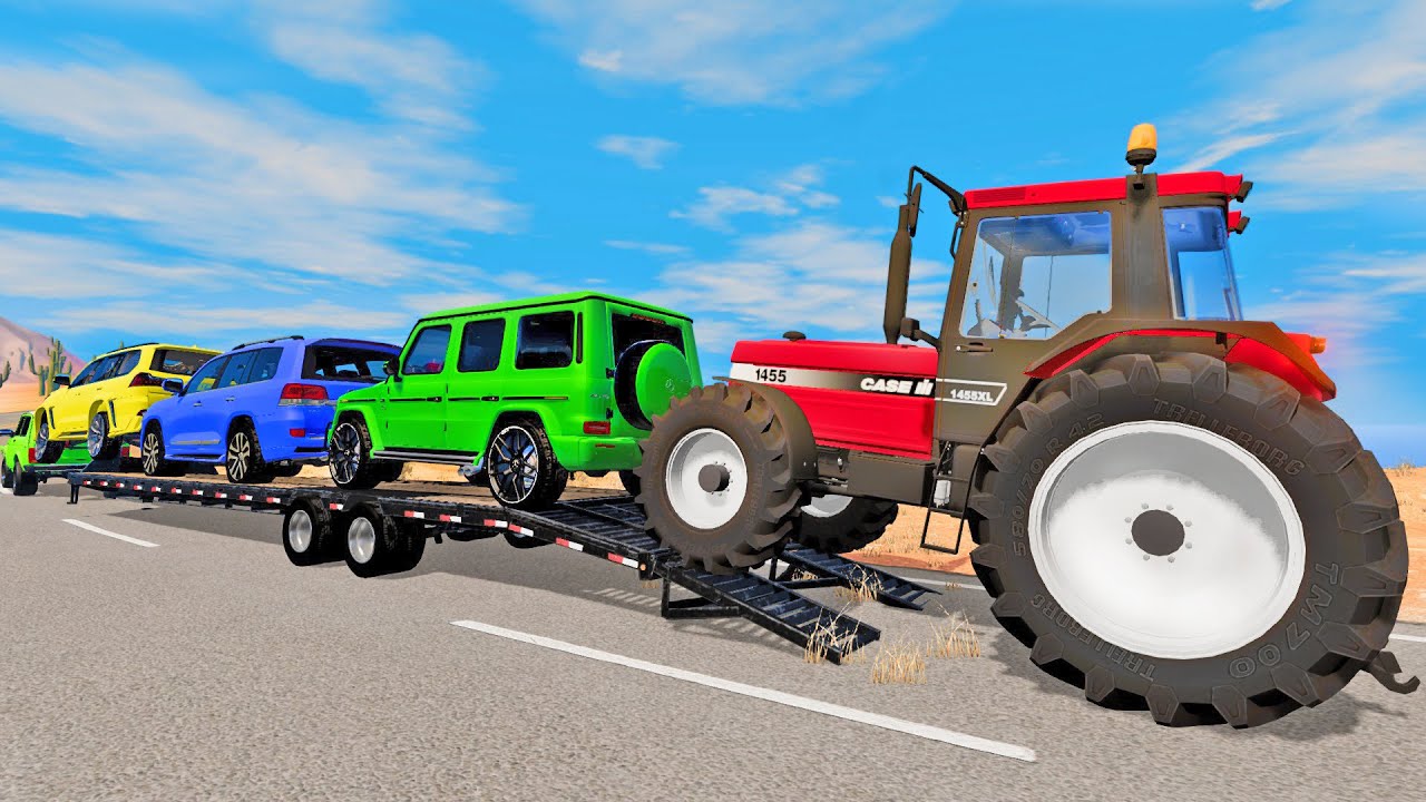 Flatbed Trailer McQueen - Transportation with Truck | Pothole vs Car - BeamNG.Drive #1