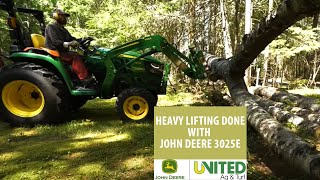 John Deere 3025E  Moving Wood Makes Work Much Easier! Equipment Available at United Ag & Turf
