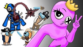 Blue Defends Pink Against Pirates Compilations - Rainbow Friends & FNF Vs Among us Animation Roblox