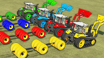 LOADER OF COLORS! WHEEL ROLLER TRANSPORTING WITH CRAWLER TRACTORS! Fast Compaction! FS22