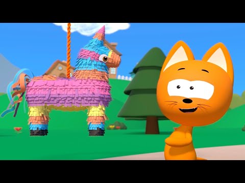 Pinata Surprise Egg and the Blue Tractor - Meow-Meow Kitty presents games for kids