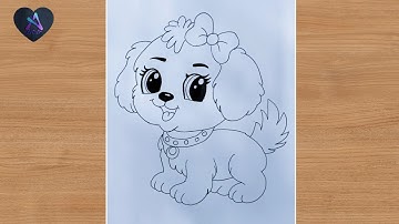 Cute puppy drawing easy step by step | How to draw cute puppy drawing | easy and cute dog drawing 
