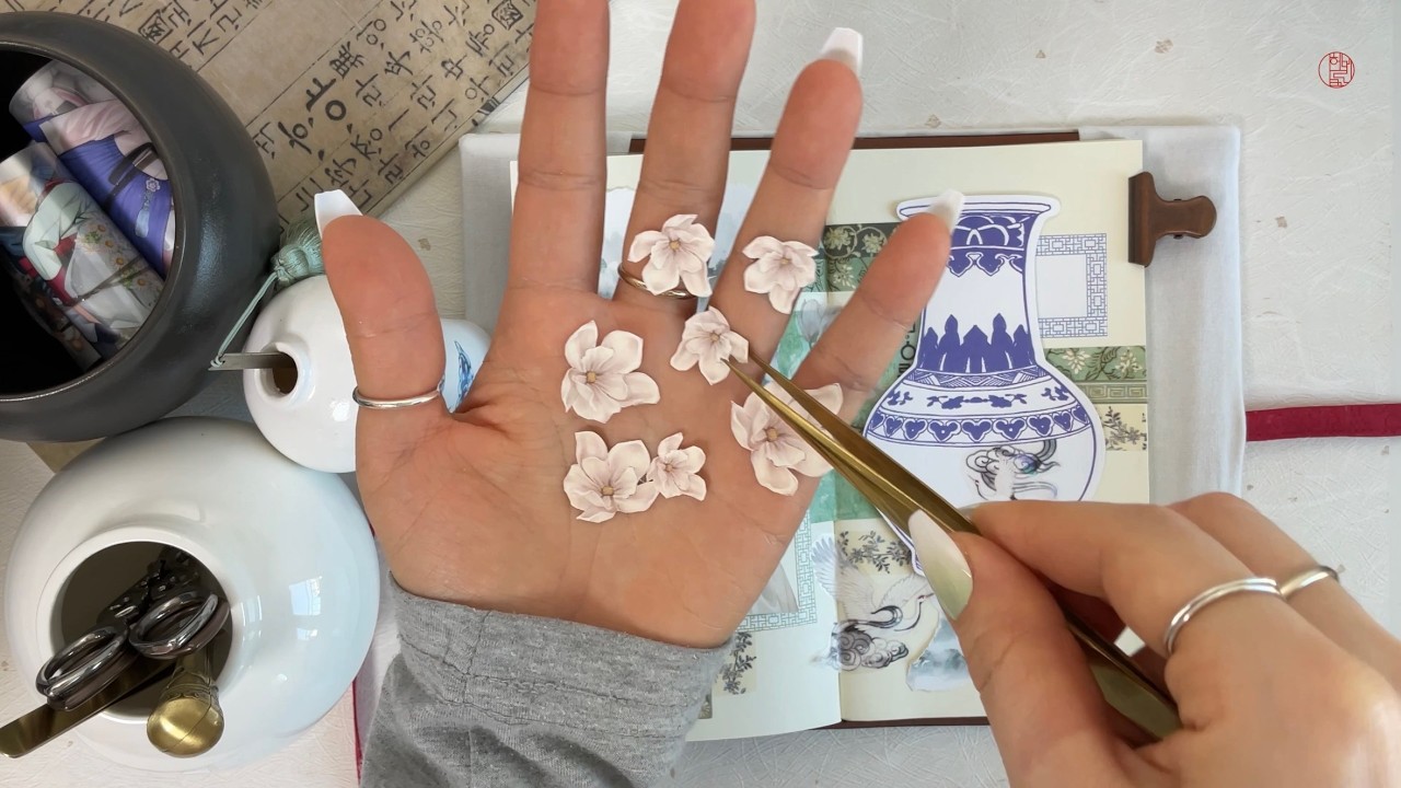 [ASMR] 조선시대 백자 느낌으로 어떠신가요, 동양풍 다이어리 꾸미기 #한국풍다꾸 #다꾸asmr #papertherapy # #journaling
