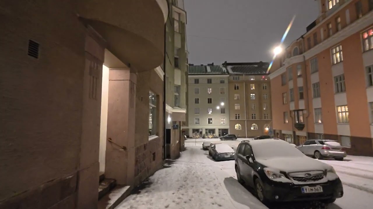 Helsinki Winter Walk Video ❄️Snowy Evening Walk from Töölöntori to Runeberginkatu | 4K City Ambience