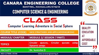 VTU DSA (18CS32) Circular queues, Circular queues using Dynamic arrays (M2L7.1)