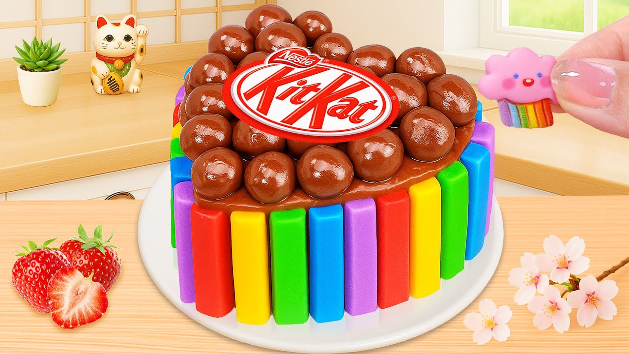 Rainbow KitKat Cake ASMR 🍫🌈 | キットカットのレインボーケーキ