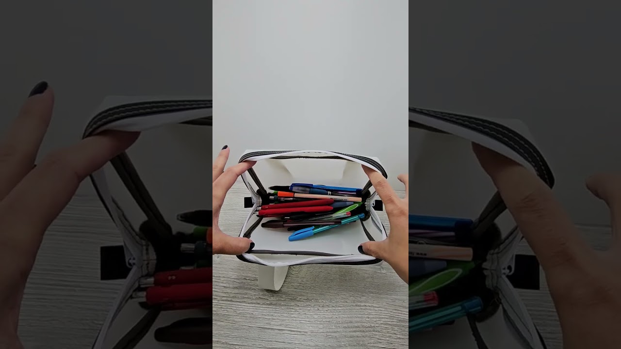 Black and White Vinyl Art Bag with Handles and Double Zipper