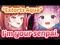 Aqua gets extorted by ririka  uses senpai card to extort back hardcoreeng sub hololive