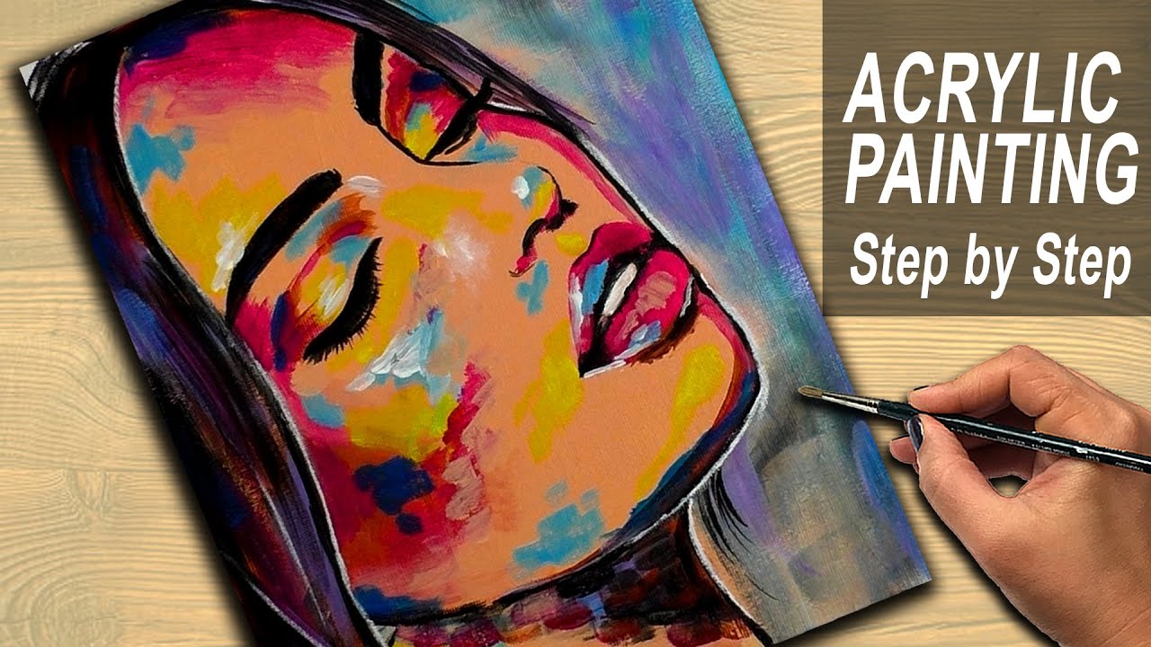 Acrylic Painting Tutorial Abstract Colorful Woman Portrait Easy Painting fo...