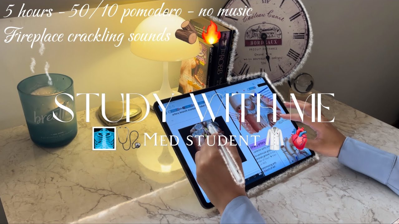 Study with me 🩻🩺 | 5 hours - 50/10 pomodoro - no music - YouTube