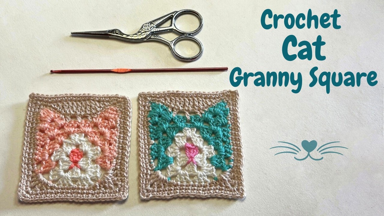Crochet Cat Granny Square – Perfect for Blankets, Bags & More!