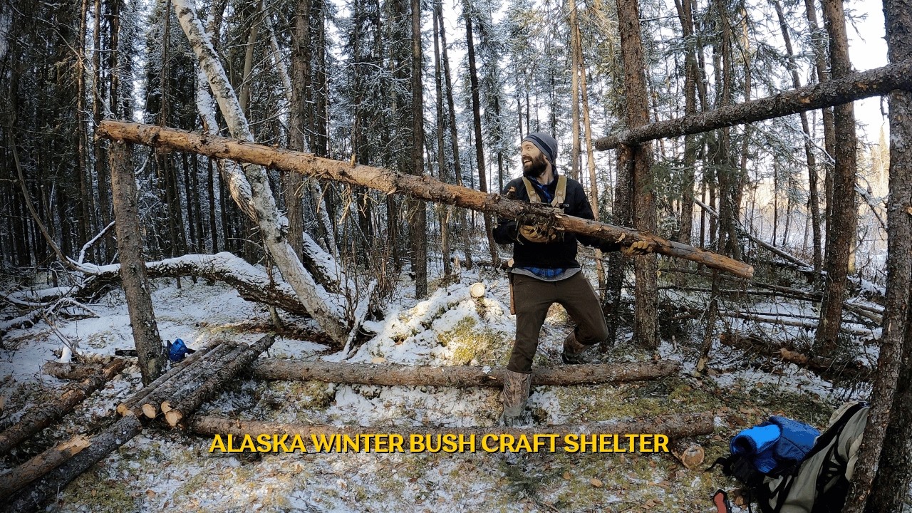 Alaska Winter Bushcraft Shelter Build ASMR