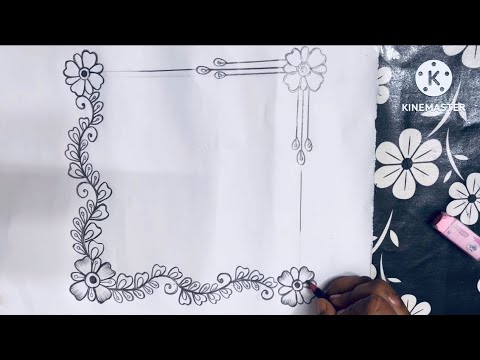 How to draw very nice border including flower #coverpagedrawing #pencilsketch 