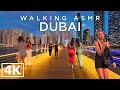 DUBAI [4k] Walking from Dubai JBR to Bluewaters island at Sunset till Night - ASMR