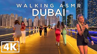 DUBAI [4k] Walking from Dubai JBR to Bluewaters island at Sunset till Night - ASMR