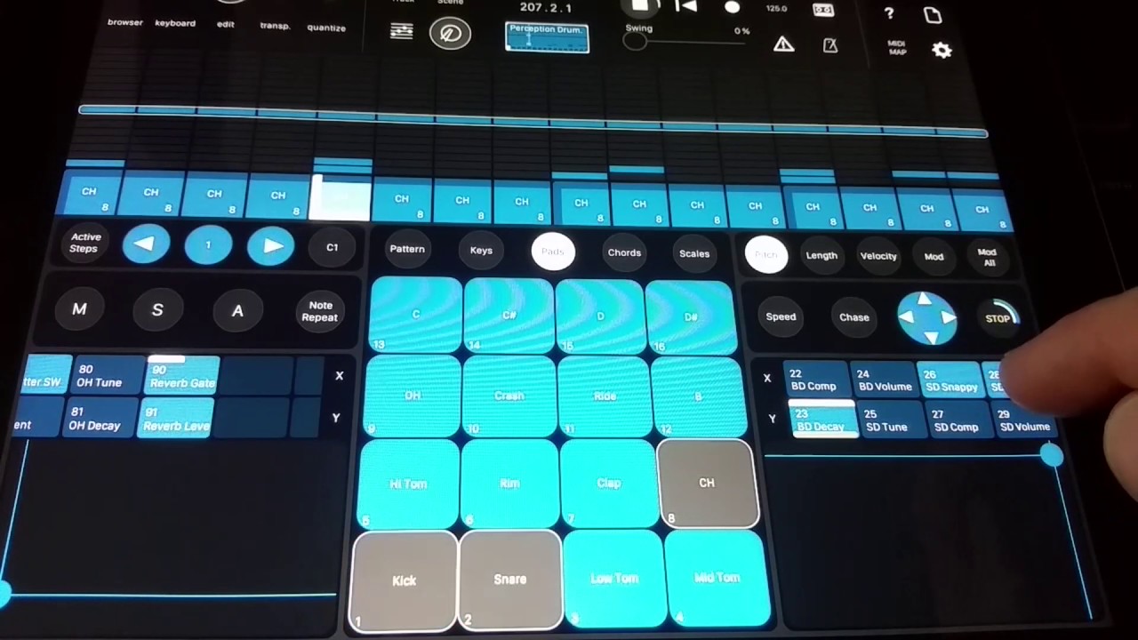 Using Modstep iPad App with Roland TR8 - Midi CC messages - X/Y pad and Automation
