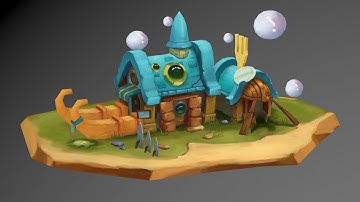 Bubble House - Lowpoly handpainted - Realtime Process With Blender & 3DCoat