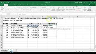 Función SI, (Salario?, Ventas? - Calcular Comisión) Ejercicio 4. Curso SENA Excel Intermedio